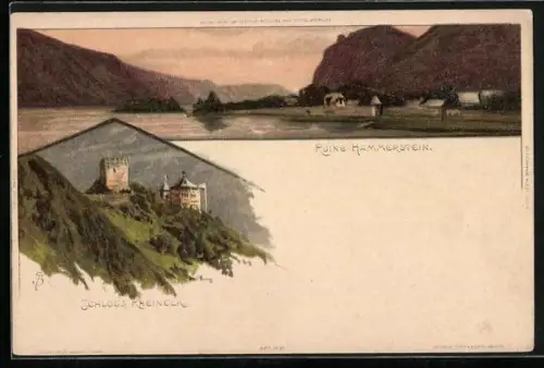 Künstler-AK Carl Biese: Schloss Rheineck, Ruine Hammerstein im Abendlicht