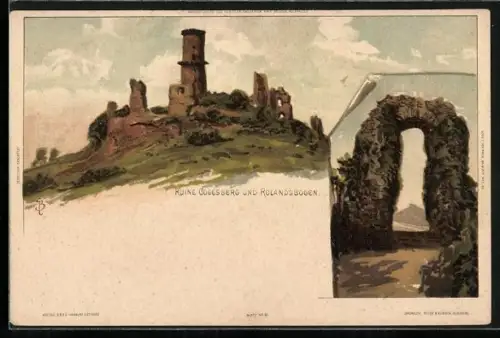 Künstler-AK Carl Biese: Bonn, Ruine Godesberg und Rolandsbogen