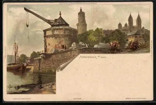 Künstler-AK Carl Biese: Andernach am Rhein, Ortspartie am Hafen