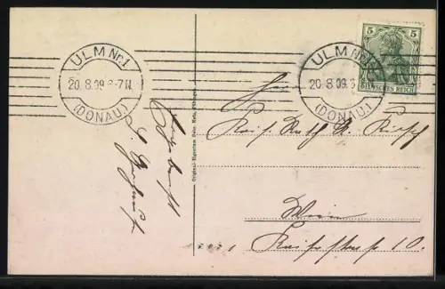 AK Ulm a. D., Ortsansicht mit Zeppelin