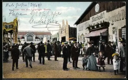 AK Leipzig, Leipziger Messe, Publikum auf Messe mit Pavillons