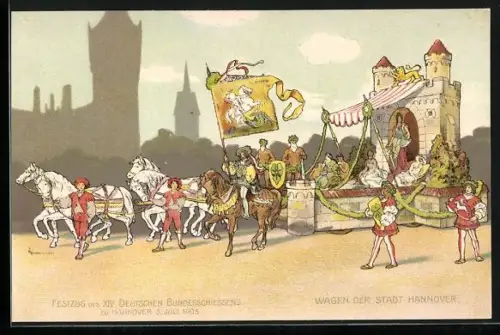 AK Hannover, Festzug d XIV. Deutschen Bundesschiessens am 5.7.1903, Wagen d. Stadt Hannover