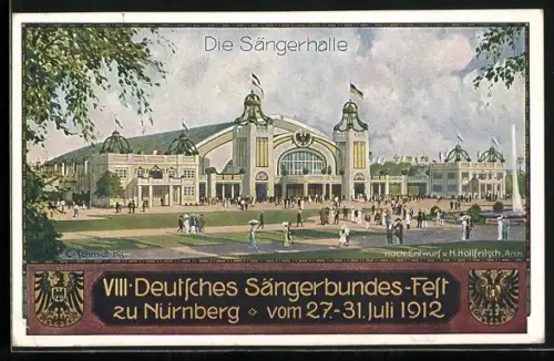 AK Nürnberg, VIII. Deutsches Sängerbundes-Fest 1912, Die Sängerhalle, Wappen