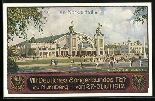 AK Nürnberg, VIII. Deutsches Sängerbundes-Fest 1912, Die Sängerhalle, Wappen