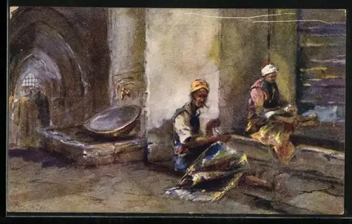 AK Türkische Teppich-Flicker bei der Arbeit