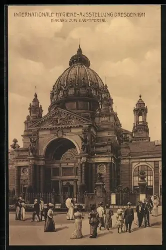 AK Dresden, Internationale Hygiene Ausstellung 1911, Eingang zum Hauptportal