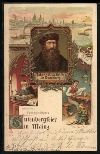 AK Mainz, 500. Gutenbergfeier, 1400-1900, Johann Gensfleisch zu Gutenberg