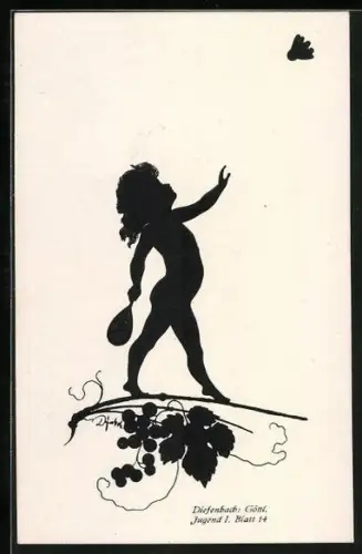 Künstler-AK Diefenbach: Schattenbild Jugend I., Blatt 14: Kind spielt Federball