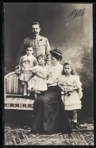 AK Erzherzog Franz Ferdinand von Österreich mit Gemahlin und den drei Kindern