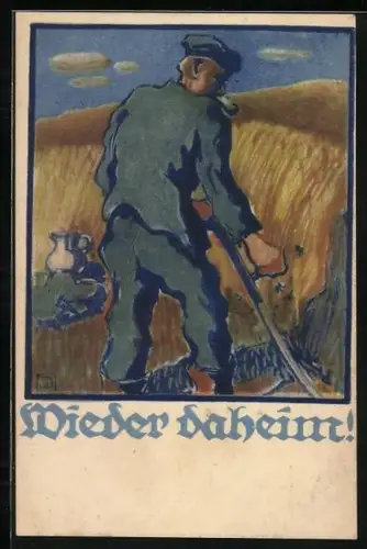 AK Wieder daheim, ehemaliger Kriegsgefangener bei der Feldarbeit