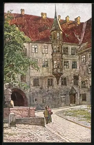 Künstler-AK Richard Wagner: München, Der alte Hof mit Passanten