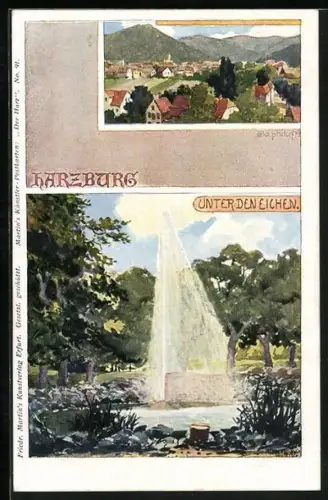 Künstler-AK H. Bahndorf: Harzburg, Unter den Eichen, Panorama