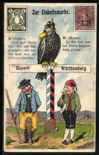 Lithographie Zur Einheitsmarke, Bayern - Württemberg, Scherz