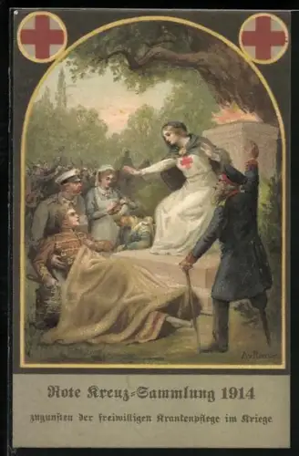 Künstler-AK Av. Roessler: Rote Kreuz-Sammlung 1914 zugunsten der freiwilligen Krankenpflege im Kriege