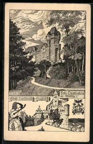 Künstler-AK Ulf Seidl: Wödling, Feste Liechtenstein