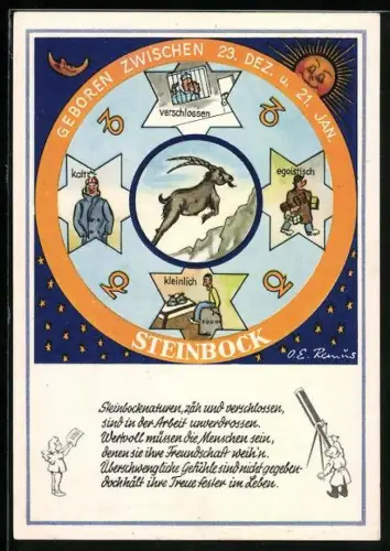 Künstler-AK Sternzeichen Steinbock, Charakterzüge