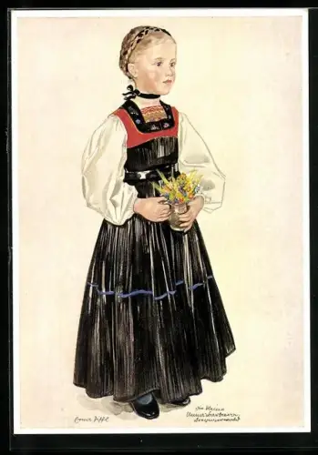 Künstler-AK Die kleine Anna-Barbara, Mädchen in Tracht