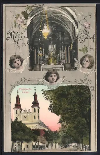 AK Maria-Lanzendorf, Wallfahrtskirche mit Innerem, Engel