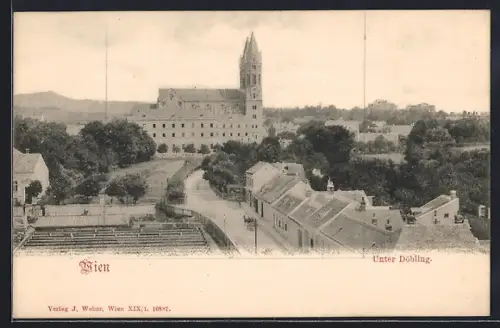 AK Wien, Unter Döbling mit Strasse und Turmgebäude aus der Vogelschau