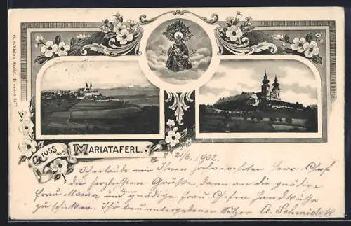 AK Maria Taferl, Wallfahrtskirche, Ort und Gnadenbild, Ornament-Rahmen