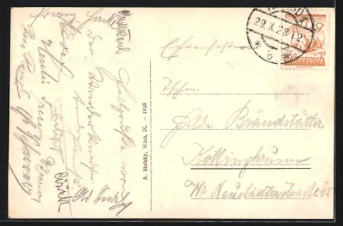 AK Alland, Ortspanorama mit Fluss im Winter aus der Vogelschau