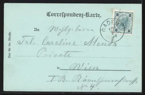 Mondschein-AK Gaaden, Ortspanorama mit Kirche aus der Vogelschau