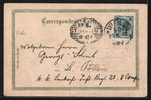 Passepartout-Lithographie Wien, Reichsrathsgebäude, Strasse am Graben, Sicht durch ein Kleeblatt