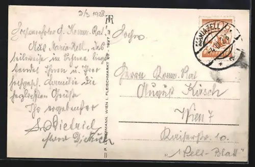 AK Mariazell, Teilansicht mit Kirche im Winter