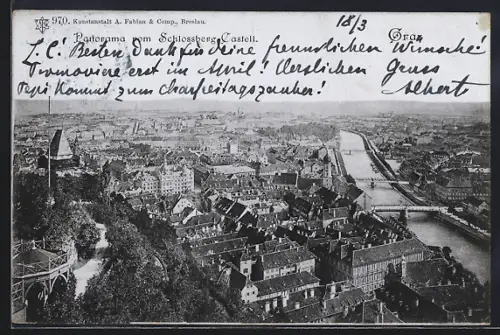AK Graz, Panorama vom Schlossberg-Castell