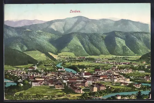 AK Leoben, Teilansicht mit Bergen