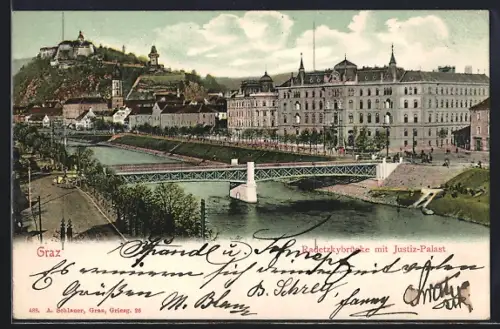 AK Graz, Radetzkybrücke mit Justiz-Palast