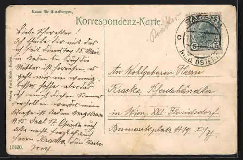 AK Baden bei Wien, Strassenpartie mit Ruine Rauenstein und Helenenthal