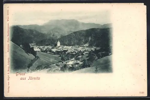 AK Türnitz, Ortsansicht von einen Berg aus