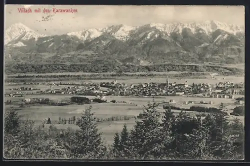 AK Villach, Gesamtansicht mit den Karawanken