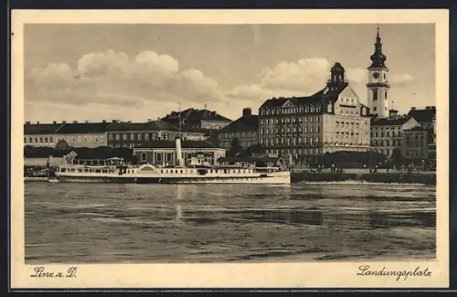 AK Linz a. D., Landungsplatz mit Dampfer