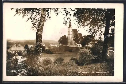 AK Rüstorf bei Schwannenstadt, Ortspartie mit Kirche