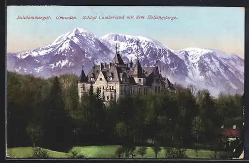 AK Gmunden, Salzkammergut, Schloss Cumberland mit dem Höllengebirge