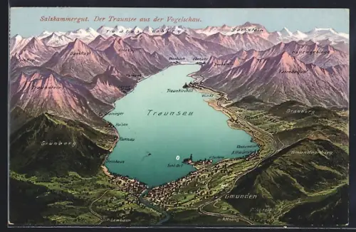 AK Landkarte Traunsee mit Gmunden