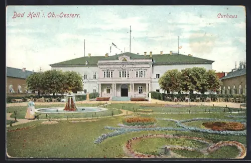 AK Bad Hall i. Ob.-Oesterr., Kurhaus mit Brunnen