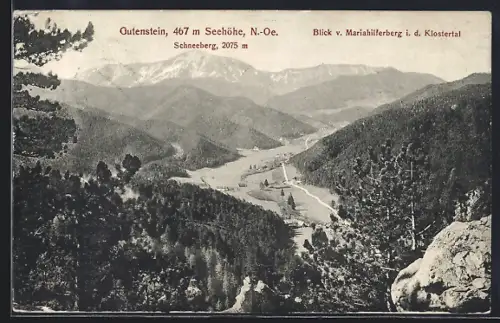 AK Gutenstein /N.-Oe., Blick vom Mariahilferberg in das Klostertal, Schneeberg