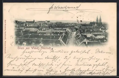 AK Wiener-Neustadt, Teilansicht mit Kirche und Strassenpartie