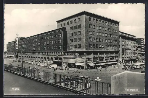 AK Essen, Hauptpost mit Strassenbahn
