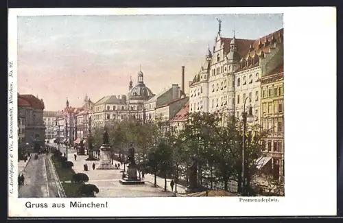 AK München, Promenadenplatz mit Statuen