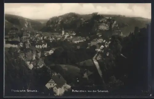 AK Pottenstein /Fränkische Schweiz, Ortsansicht von der Schanze