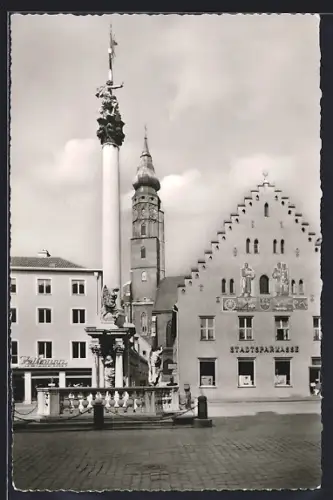 AK Straubing an der Donau, Dreifaltigkeitssäule und Jacobskirche