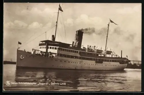 AK Passagierschiff Rugard auf See