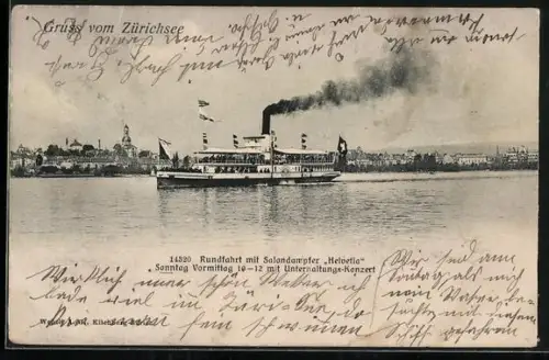 AK Dampfer Helvetia auf dem Zürichsee