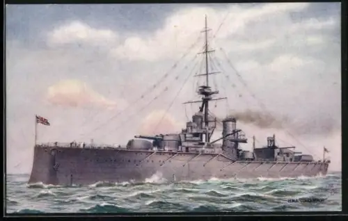 AK Kriegsschiff HMS Conqueror in Fahrt
