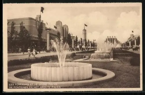 AK Bruxelles, Exposition de Bruxelles 1935, Les Fontaines et le Grand Palais