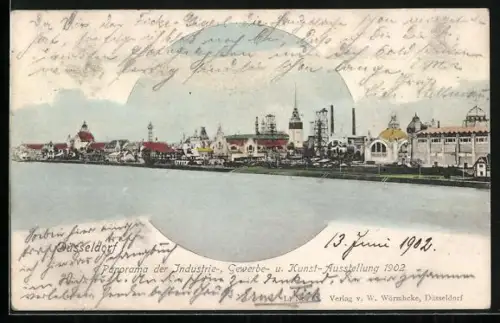 AK Düsseldorf, Industrie-, Gewerbe- und Kunst-Ausstellung 1902, Panorama des Ausstellungsgeländes